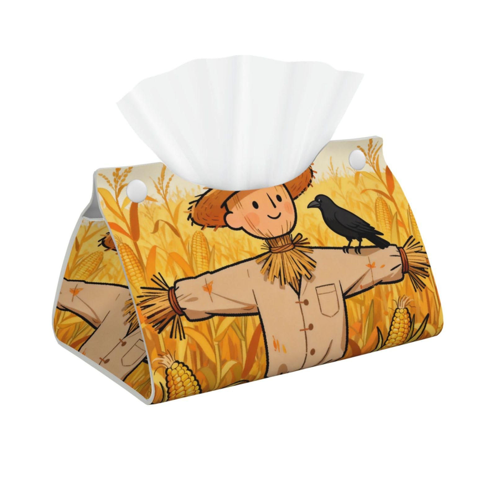 Scarecrow and Bird Long Leather Tissue Box Cover-Waterproof PU Leather Tissue Holder for Bathroom, Decorative Rectangular Tissue Case