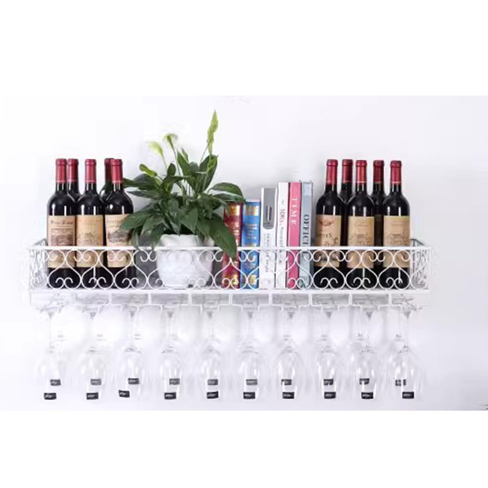 Étagère à vin murale avec porte-verre industrielle 50x25cm