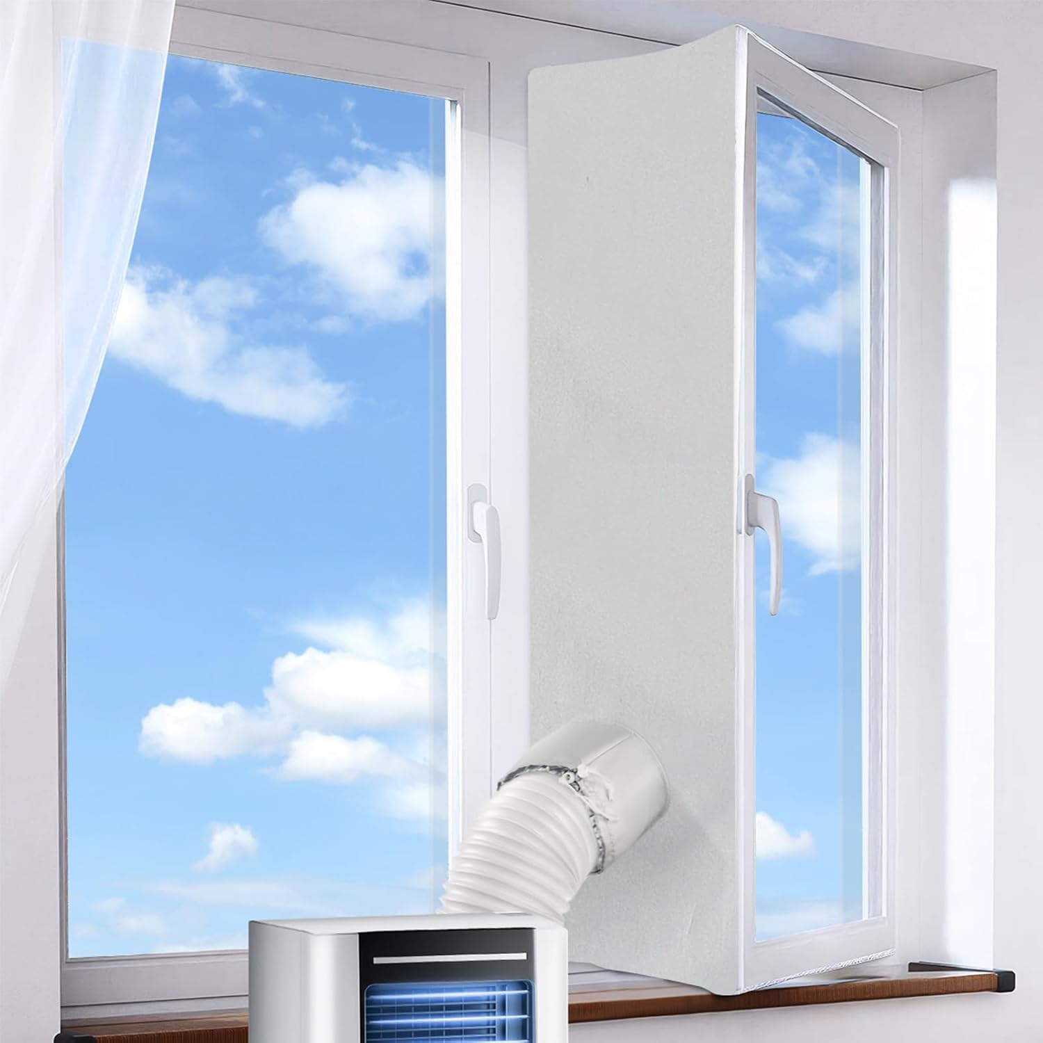 Fohil 500CM (196") Portable AC Window Seal Kit, Window Vent Seal Kit for Portable Air Conditioner Dryer, Waterproof Full Sealing A/C Vent Sealing Cloth for Push Out Windows