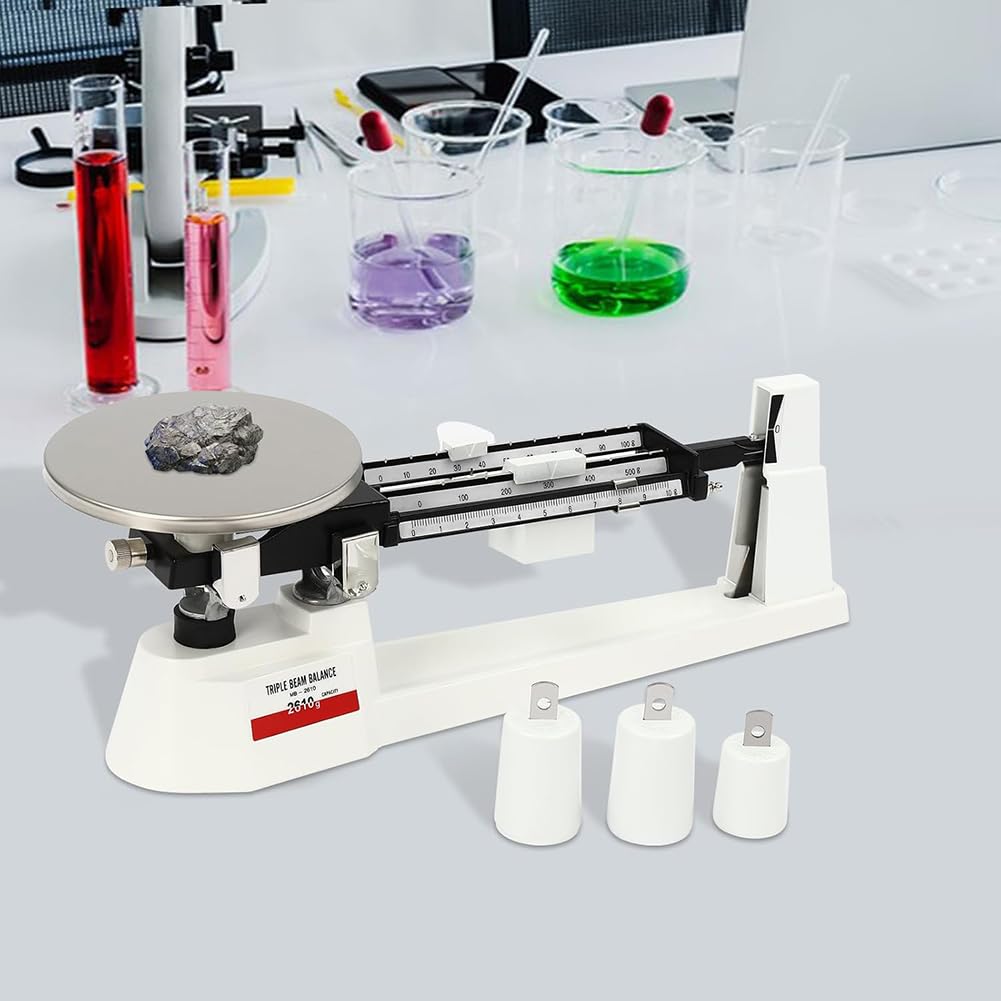Triple Beam Balance Scale, 2610G Capacity, 0.1g Accuracy, Mechanical Lab Scale with Stainless Steel Platform and 3 Weights