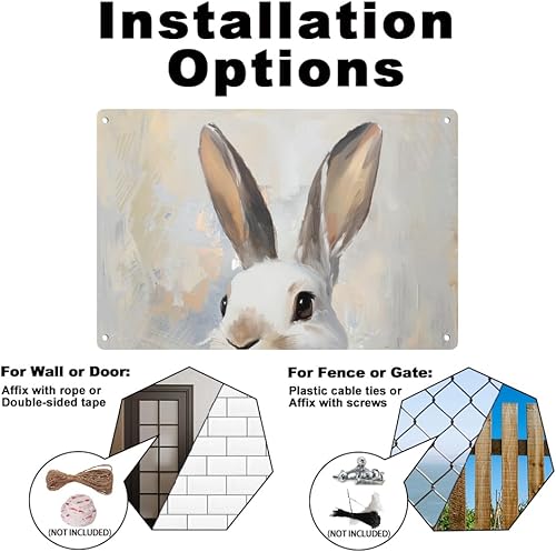 Miniatura 4 de Letrero de metal retro con cabeza de conejo, 8 x 12 pulgadas, pintura al óleo, diseño de conejito de animales, para el hogar, cafeterías, baño,
