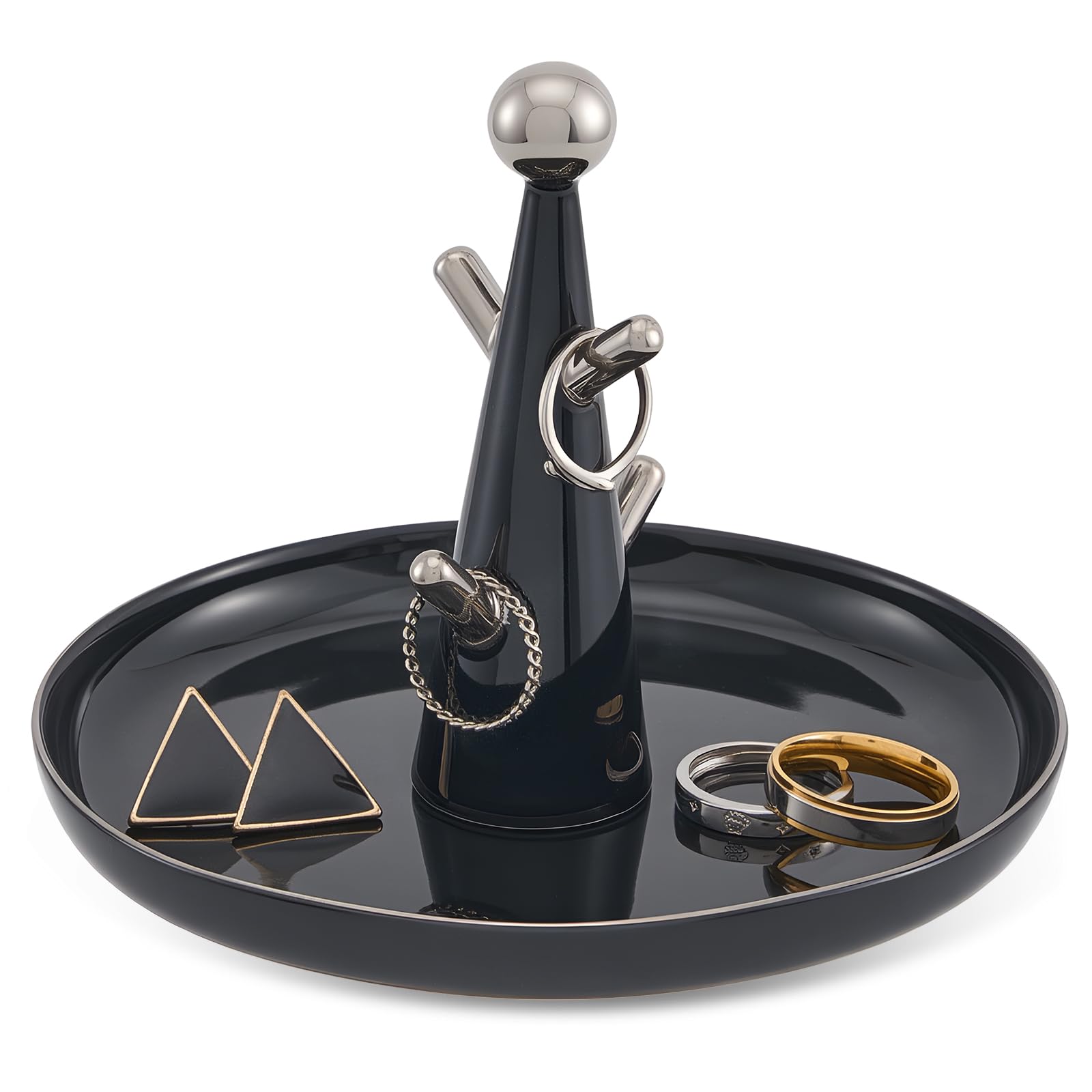 Lolalet Black Ceramic Ring Dish Holder, Tree-Shaped Trinket Tray For Rings Earrings Necklaces Jewelry Decorative Plate Gift For Birthday Wedding Engagement