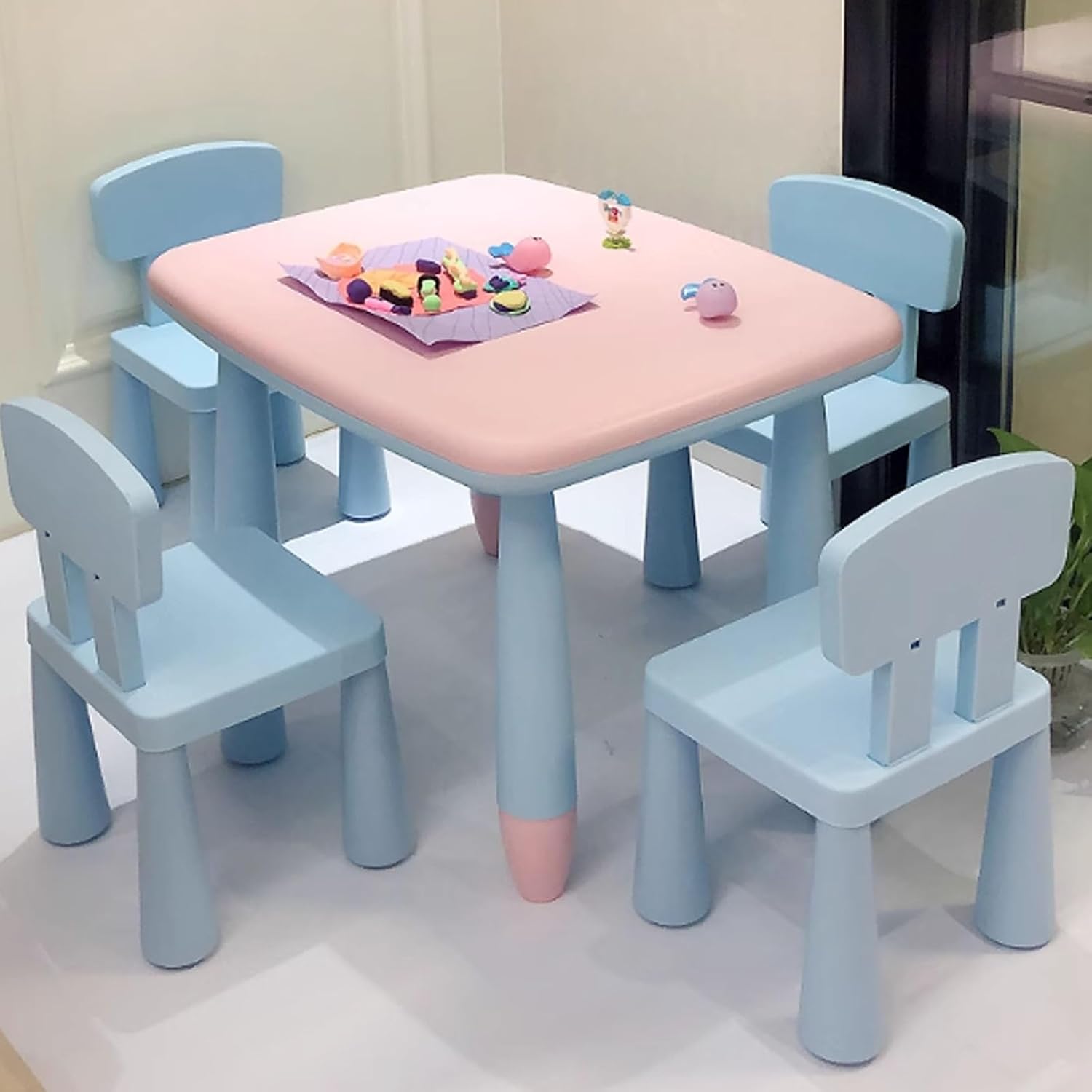 Children's Kindergarten Plastic Desks and Chairs, Children's Toy Small Table and Chair Sets, Plastic Learning Home Games(A10)