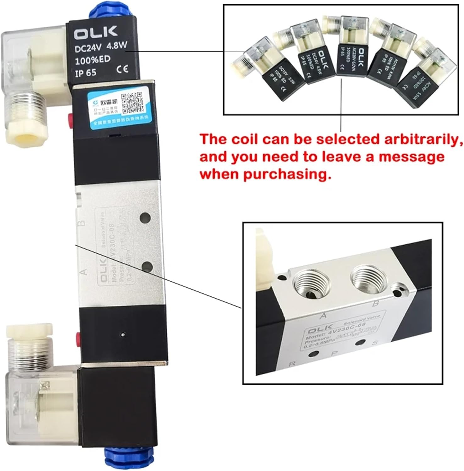 1pcs 4V130C-06 4V230C-08 4V330C-10 4V430C-15 3 Position 5 Port Air Solenoid Valves Pneumatic Control Valves(Coil (1PCS),AC220V)