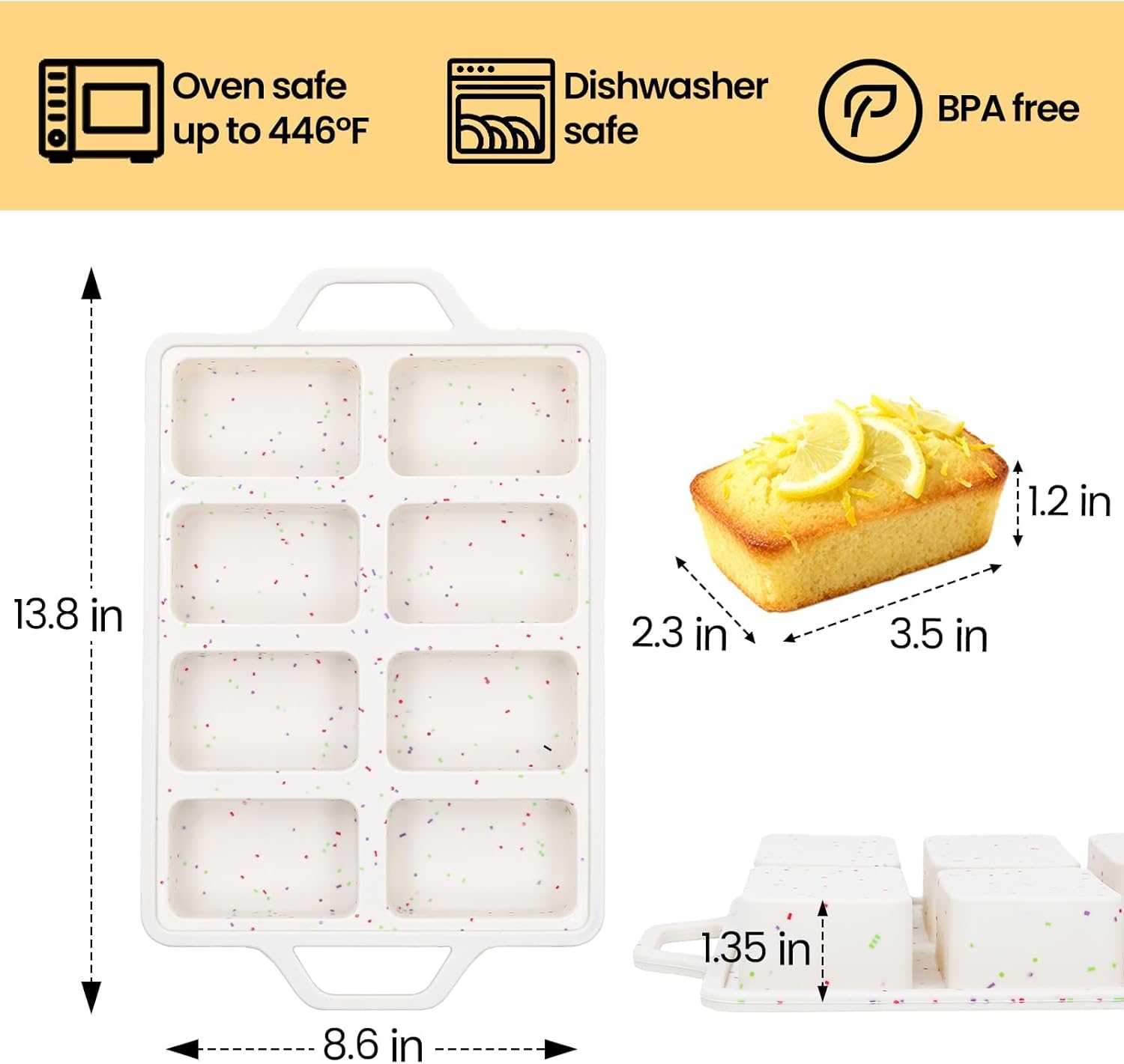 FUNBAKY Mini Loaf Pans with Metal Frame - Silicone Mini Bread Loaf Pans 8-Cavity BPA Free Nonstick for Baking Banana Bread, Cakes, Brownies, Meatloaf 2 Pack - Image 2