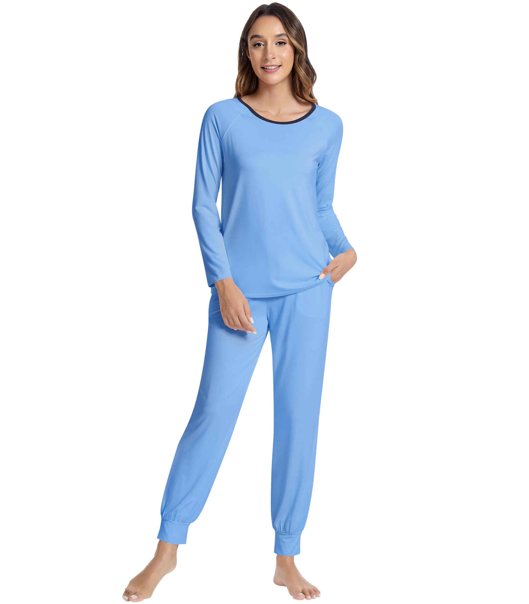 NACHILA Women's Bamboo Viscose Pajamas - Soft Long Sleeve 2-Piece Jogger Set OEKO-TEX Certified