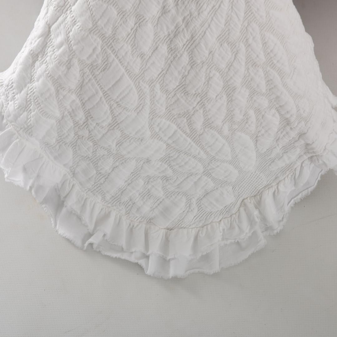 Colcha Blanca con Flores 100% Algodón Stone Wash - Colchas 180x260 cm para Cama 90x200 cm - Sofisticación y Comodidad para el Hogar