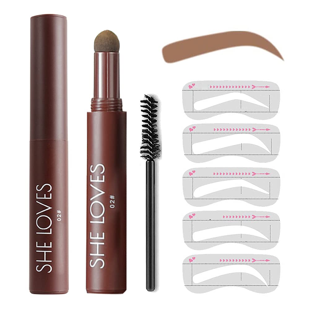 GL-TurelifesOne Step Eyebrow Stamp and Stencil Kit, Eyebrow Pencil Stencil Set, Perfect Eyebrow Powder Stamp Makeup with 10 Reusable Brow Stencils & Eyebrow Brushes (02# Light Brown)