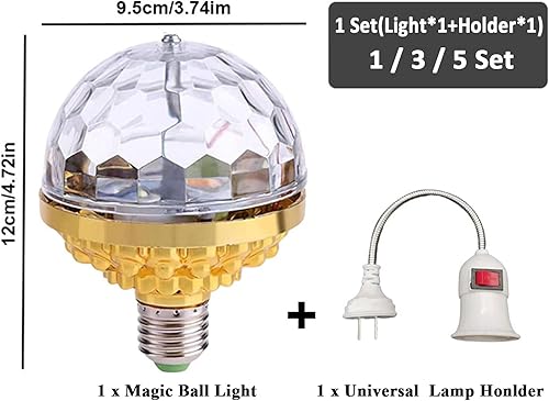 Miniatura 6 de Amposei Luz de bola mágica giratoria colorida, luces de fiesta, bola de discoteca, bombilla con forma de bola de discoteca de espejo, bombilla