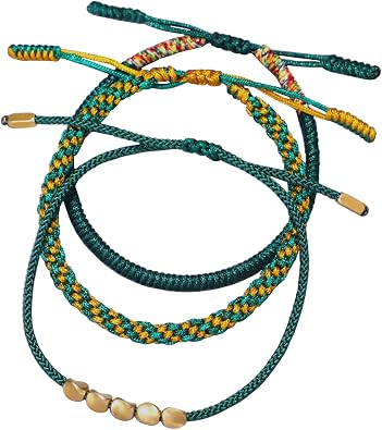 Tibetan Handmade String Lucky Bracelet Brass Beads Braided Rope Bracelet Weave Protection Strand Bracelets for Women Men