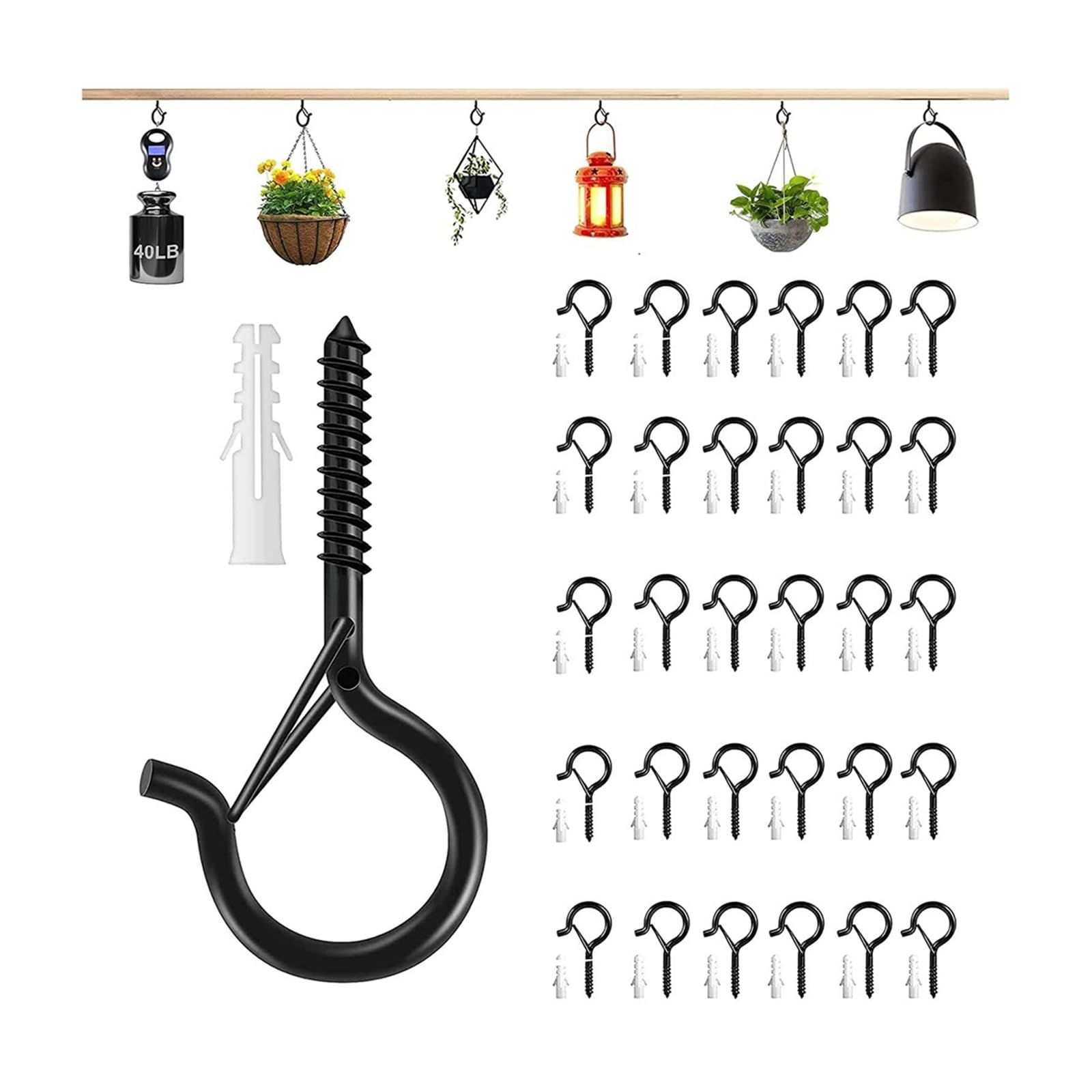 Crochets métalliques en Q robustes avec kit d'installation pour rangement intérieur extérieur