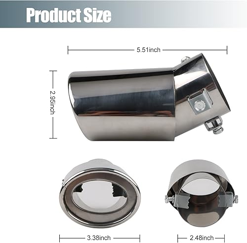 Miniatura 5 de jeseny Pack-1 Cola de escape de acero inoxidable pulido para automóvil, silenciador de tubo de escape modificado para tubo de escape de automóvil de