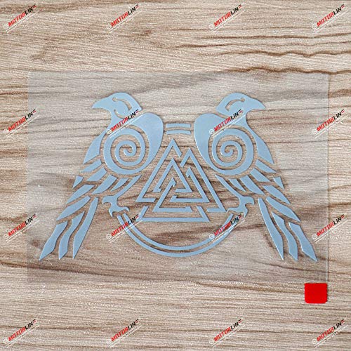 5'' Silver Huginn and Muninn Twin Ravens Valknut Decal Sticker Car Vinyl Norse Odin Style c