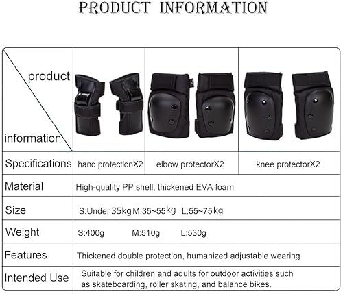 Miniatura 10 de Equipo de protección para monopatín, equipo de protección, rodilleras de tortuga de hielo, juego de seis piezas gruesas (L, negro)