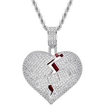 Iced Out Necklace for Men- Heartbreak Hip Hop Pendant -18K Real Gold Plated Copper Micro Inlaid Zircon with 23.6in Rope Chain Jewelry
