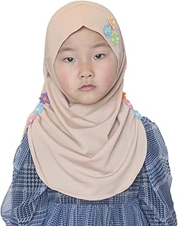 Instant Hijab for Kids Girls Muslim Headscarf Islamic Scarf with Flowers Soft