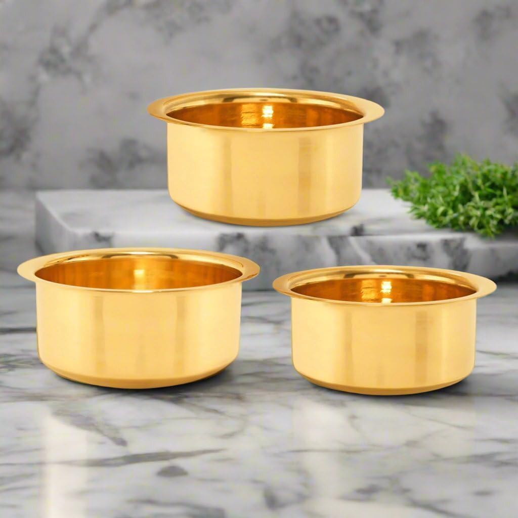 3 Piece Brass Indian Cookware (Bhagona Set) Brass