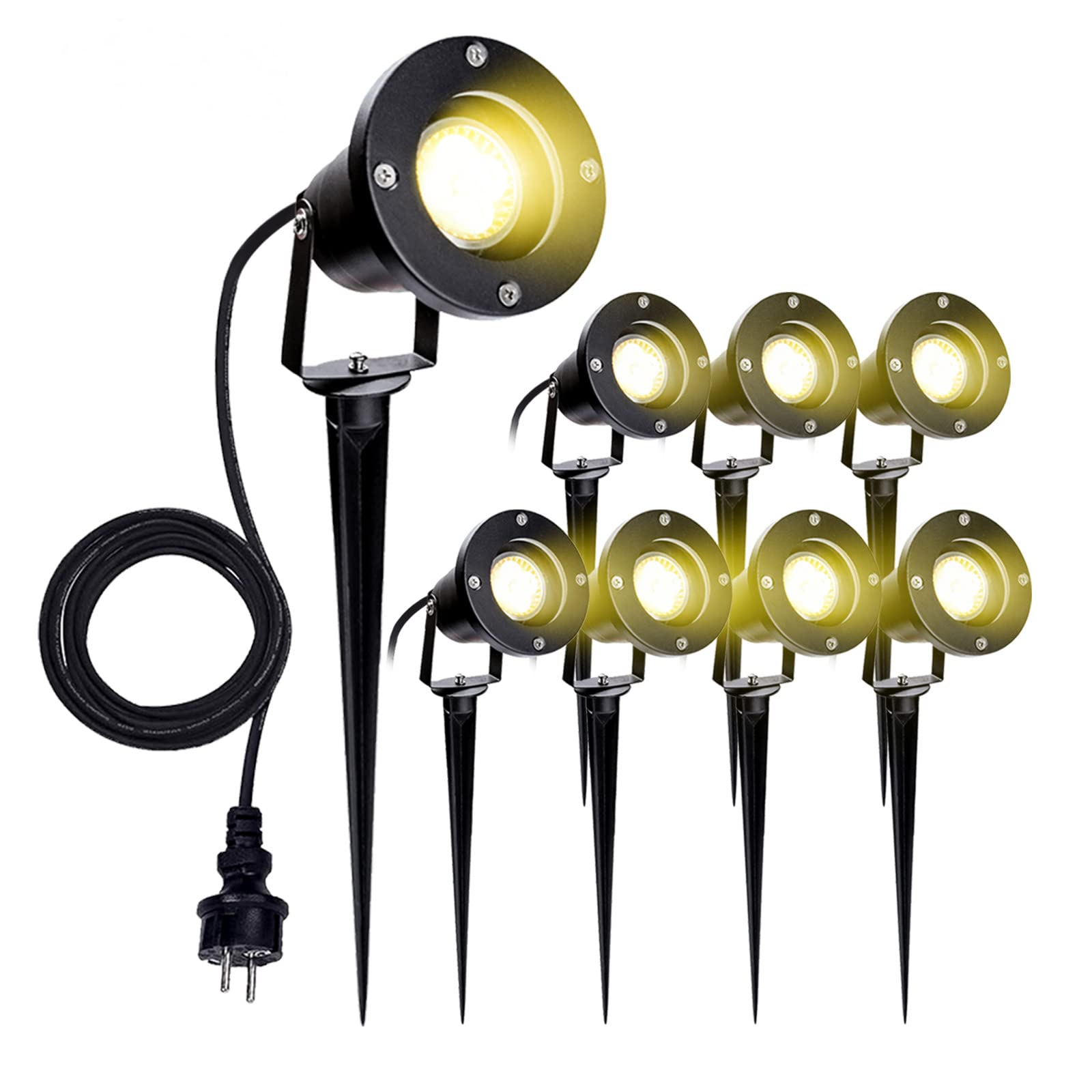 Gimisgu LED Gartenstrahler, 8er 4W GU10 LED Gartenleuchte mit Erdspieß und Stecker, Warmweiß 3000K IP65 Wasserdicht Gartenbeleuchtung, Dekorative Gartenlampe Außen-Strahler Beleuchtung