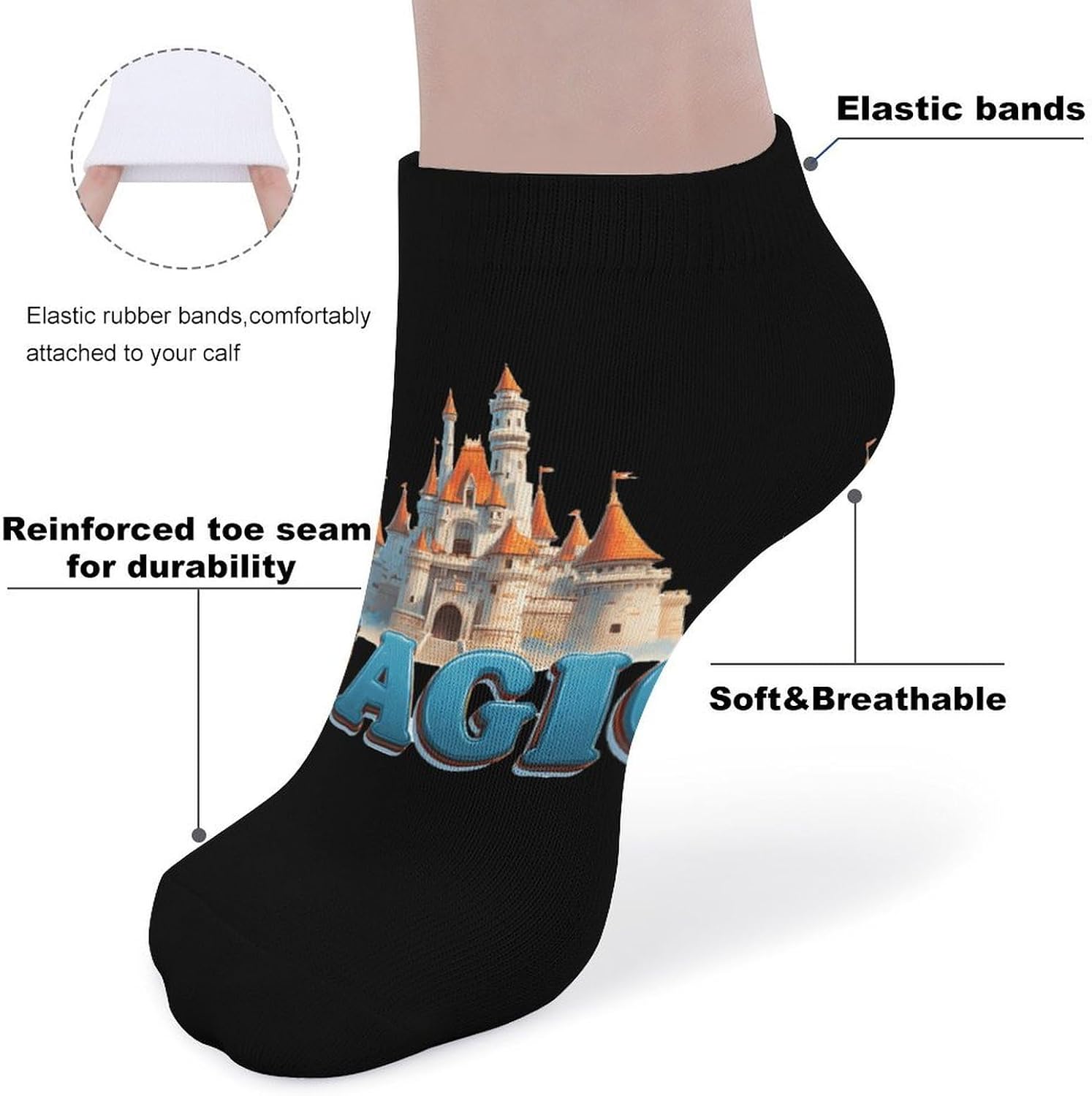 Princess Magic Kingdom Magical Socks for Men Women 5 Pairs Ankle Socks