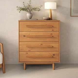 IDIMEX Commode TECCA L 80 cm avec 4 Tiroirs en Bois Massif Coloris Chêne, Meuble de Rangement pour Vêtements Design Scandinave Naturel, Tiroirs Spacieux, Poignées Noires Style Moderne Robuste