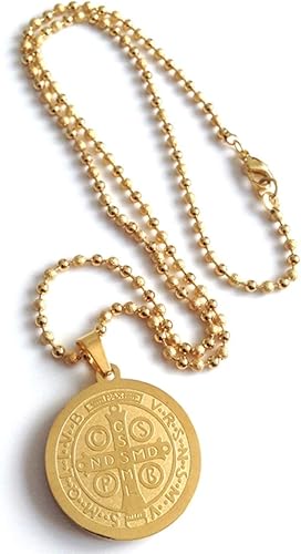 Miniatura 3 de Saint Benedict Medal Stainless Steel Mother of Pearl 17 Inches Ball Chain