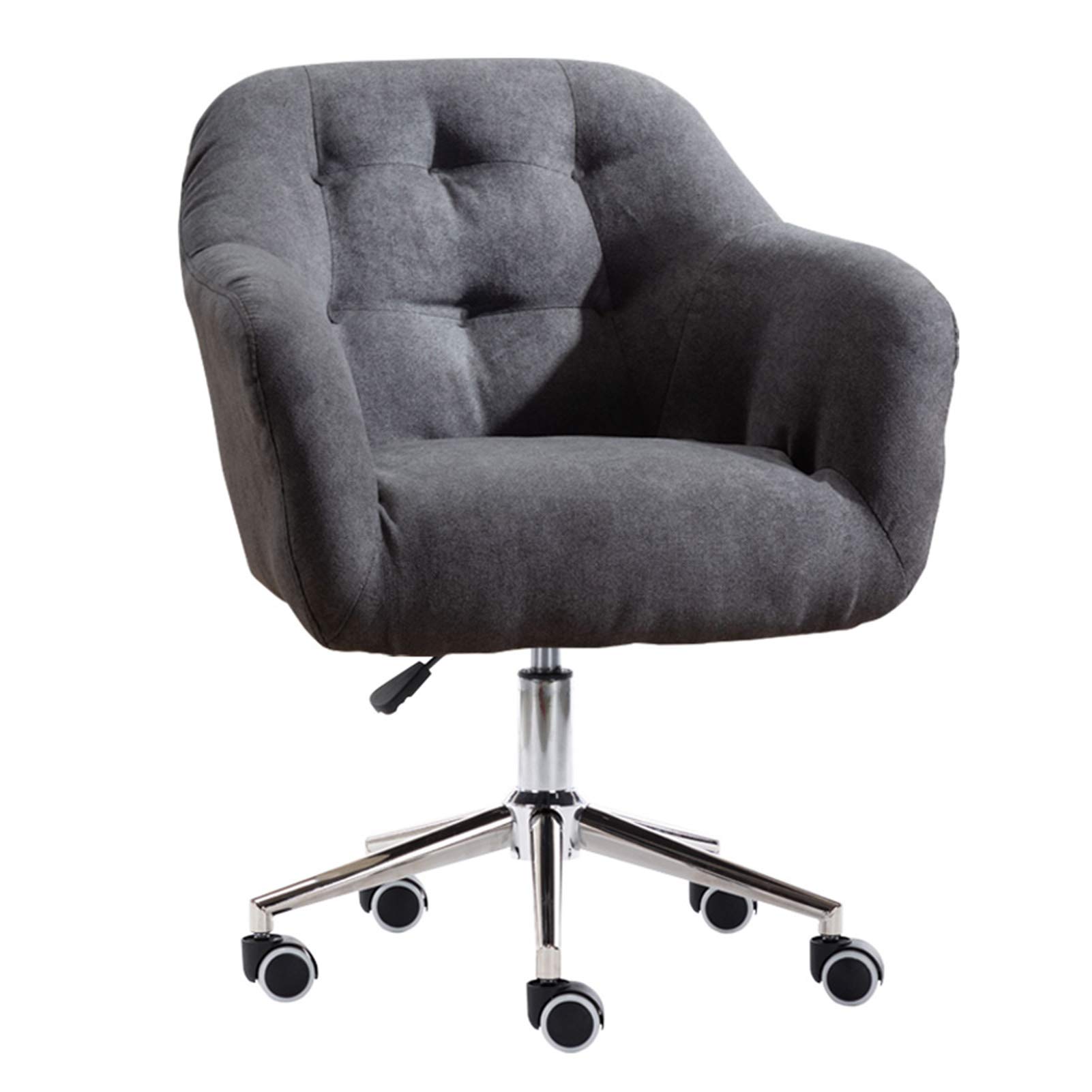 Chaise de bureau ergonomique en lin réglable avec dossier moyen et roulettes