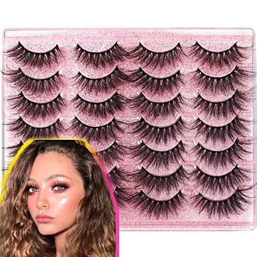 ALICROWN Fake Eyelashes Dramatic Thick Cat Eye Lashes Mink Long Fluffy Volume False Eyelashes 14 Pairs Wispy Strip 3D Lashes Pack