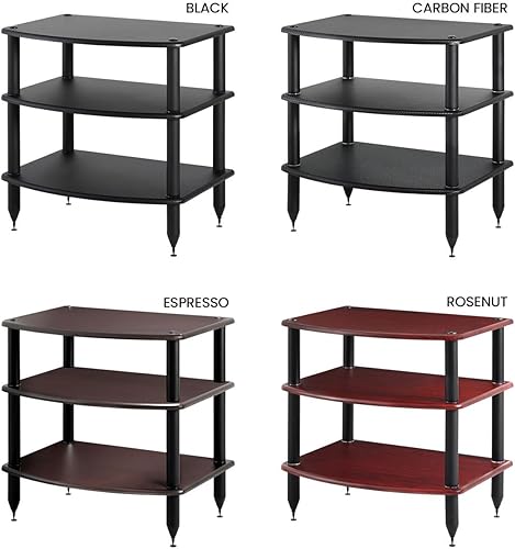 Miniatura 7 de Pangea Audio Vulcan - Estante estéreo de audio de tres estantes soporte multimedia y gabinete de componentes vinilo de fibra de carbono de 3 estantes