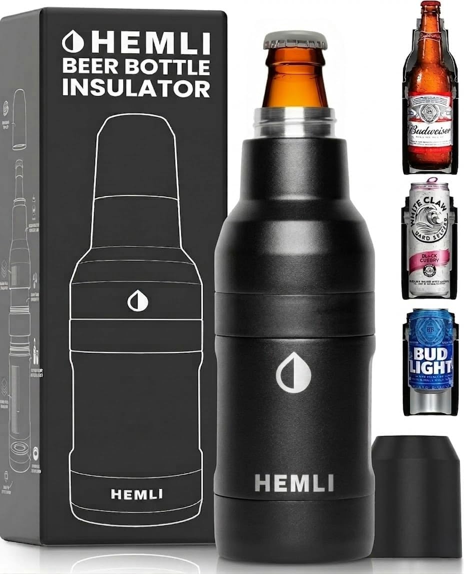 Beer Bottle Cooler & Can Insulator Sleeve – 12-Hour Cold Retention, Lock-In Fit, Scratch-Resistant Powder Coat, Fits Beer Bottles, Cans & Slim Cans, Beer Gift Accessories for Men