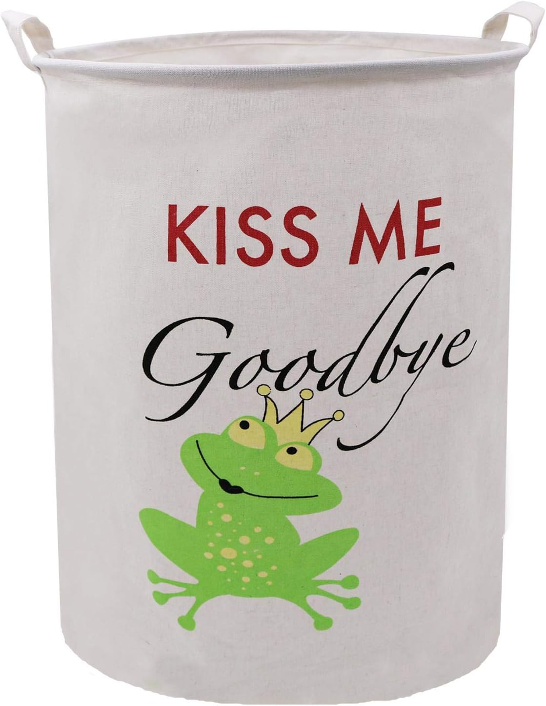 ZUEXT 19.7x15.7 Inch Large Linen Canvas Folding Laundry Basket, Laundry Storage Basket Hamper with Handles, Waterproof Gift Basket for Baby Nursery, College Dorms, Kids Bedroom(Kiss Me Goodbye Frog)