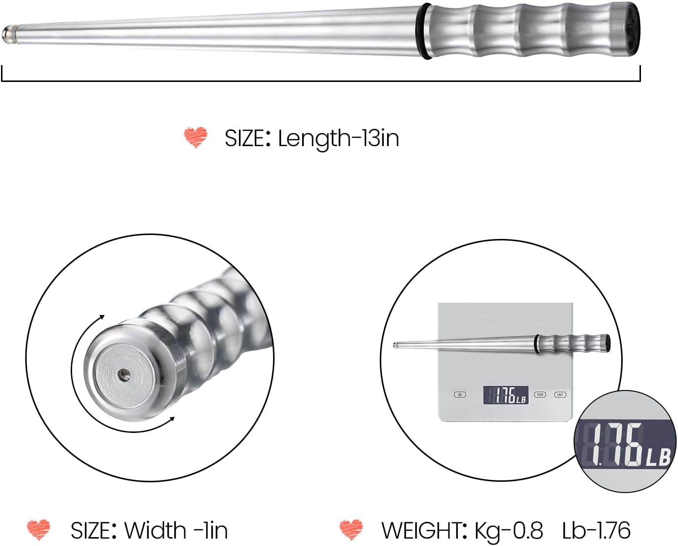 Meowoo Ring Sizer Madrel pro, Stainless Steel Solid Ring Mandrel for Ring Measurer and Repair Distorted Ring, Comes in 1/4 Size Hammerable Round Mandrel