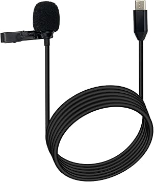 Type C Labellia Microphone Insta360 ONE X2 X3 Clip-on Microphone Omnidirectional Microphone for YouTube Recording, Podcasting, Game Interview, Black 5 Feet