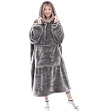 Waitu Wearable Blanket Sweatshirt Gifts for Women and Men, Super Warm and Cozy Giant Blanket Hoodie, Thick Flannel Blanket with Sleeves and Giant Pocket - Gray