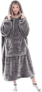 Waitu Wearable Blanket Sweatshirt for Women and Men, Super Warm and Cozy Giant Blanket Hoodie, Thick Flannel Blanket with Sleeves and Giant Pocket - Gray