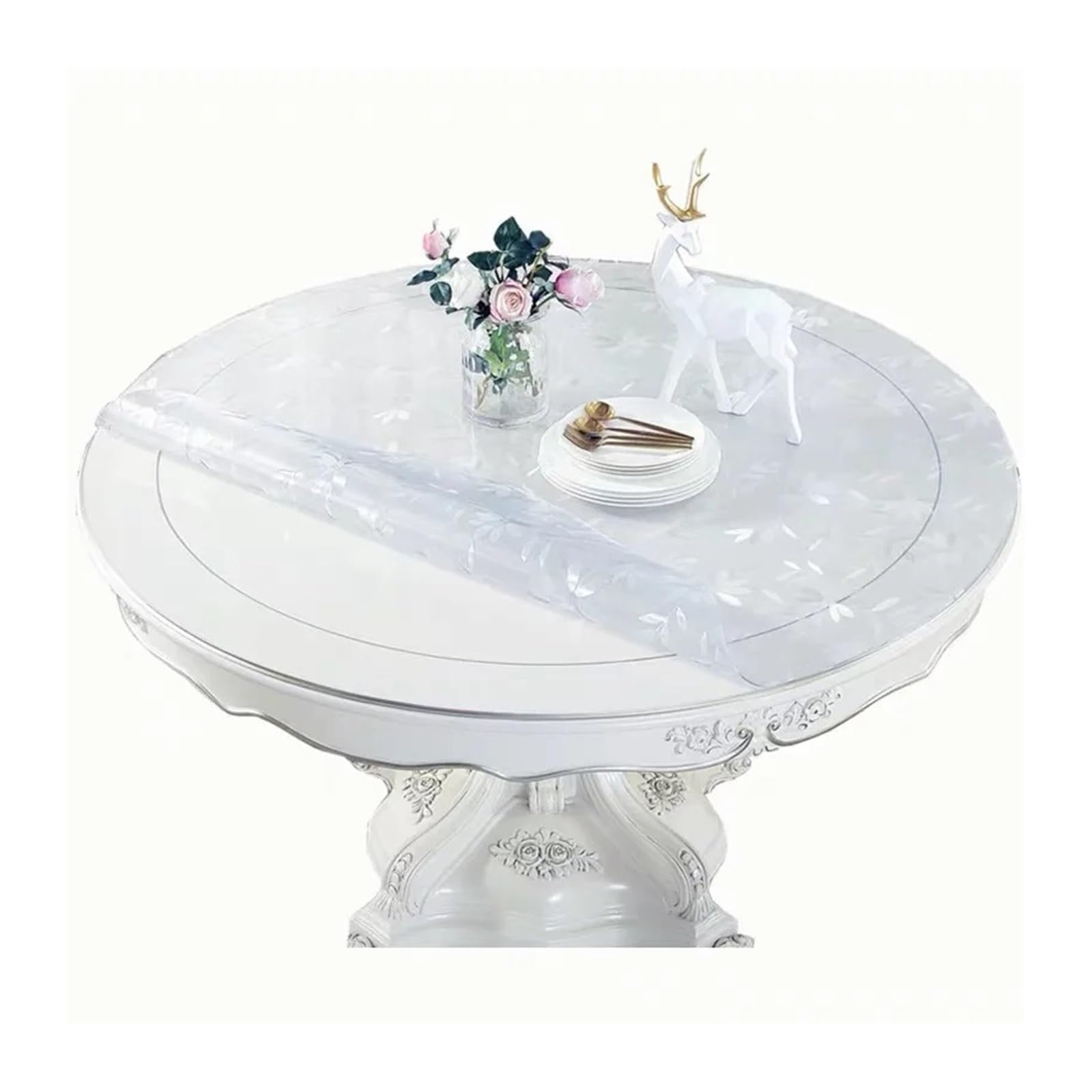 Nappe ronde transparente en PVC 1mm film protecteur imperméable 40cm motif Cosmos