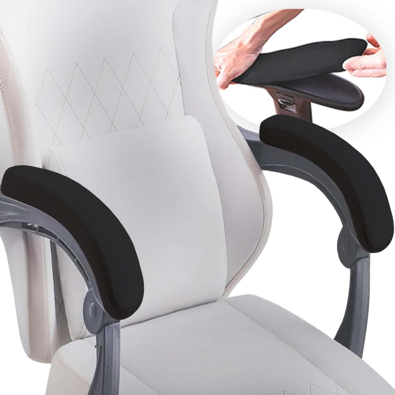 FYTXSZ Chair Covers Spandex Office Computer Chair Cover Stretch Removable Washable Rotate Swivel Chair Protective Covers (Chair Armrest Covers 1 Pair Black-L) - Image 2