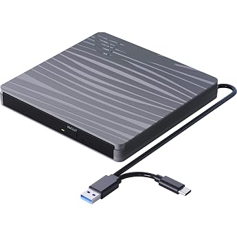 QDSYLQ External CD DVD Drive USB 3.0 Type-C Portable CD DVD + / - RW Burner Optical Drive DVD Drive External for Laptop, PC, Des