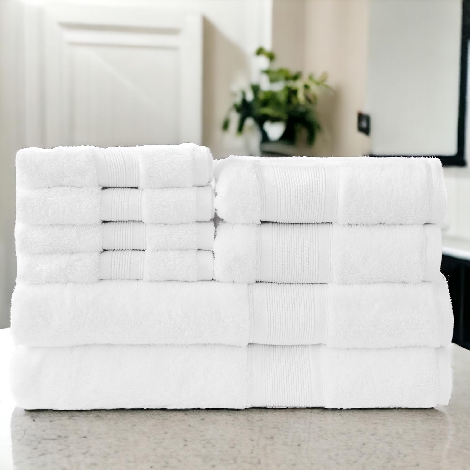 Luzia 8 Piece Bathroom Towel Set - 100% Turkish Cotton, Premium Quality - 2 Bath Towels 2 Hand Towels and 4 Washcloths (White)