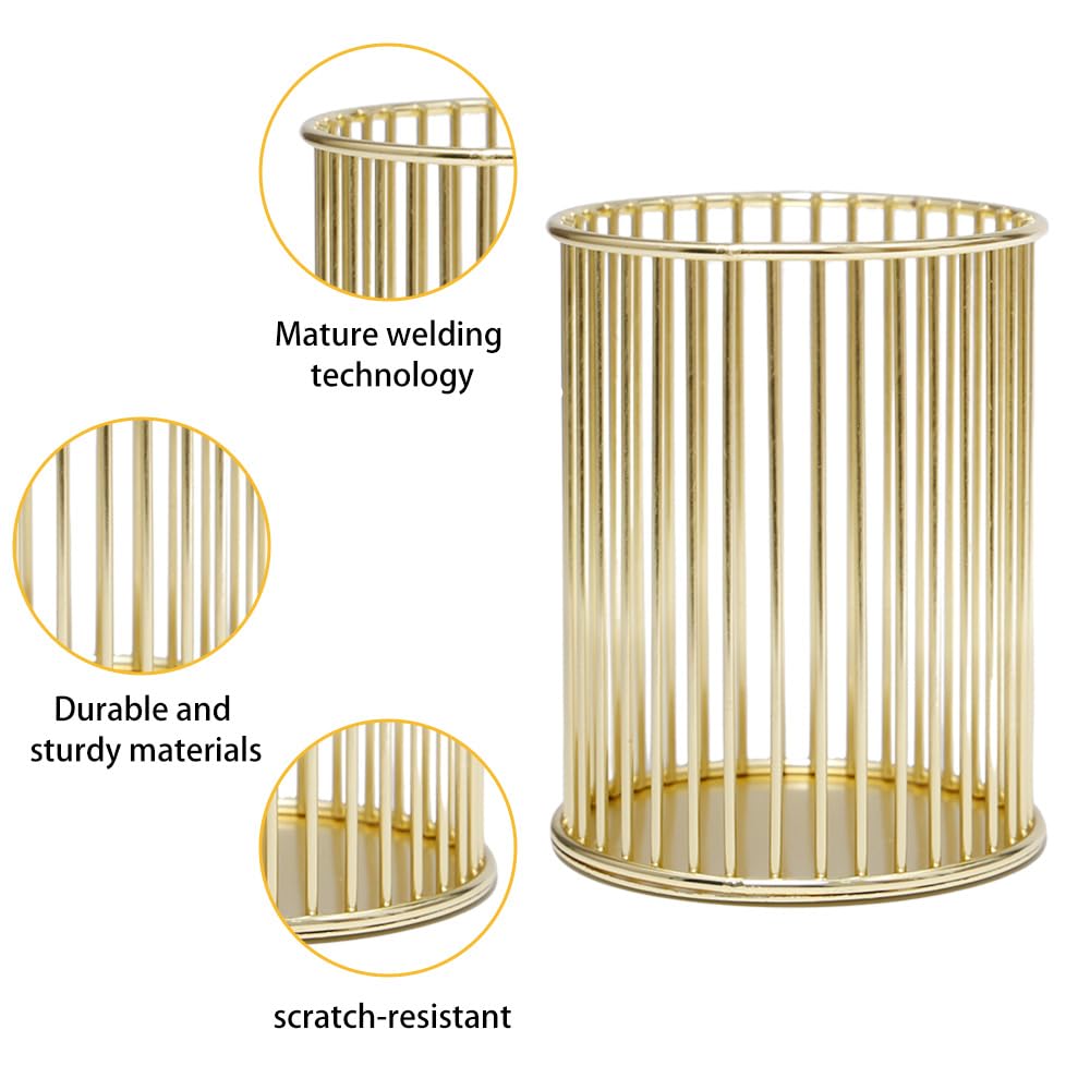 4 Pezzi Portapenne Metallo Oro Portapenne Rotondo da Scrivania Porta Pennelli Dorato Porta Pennelli Make up Portapenne Multifunzione per Pennelli da Trucco, Matite, Spazzolini da Denti