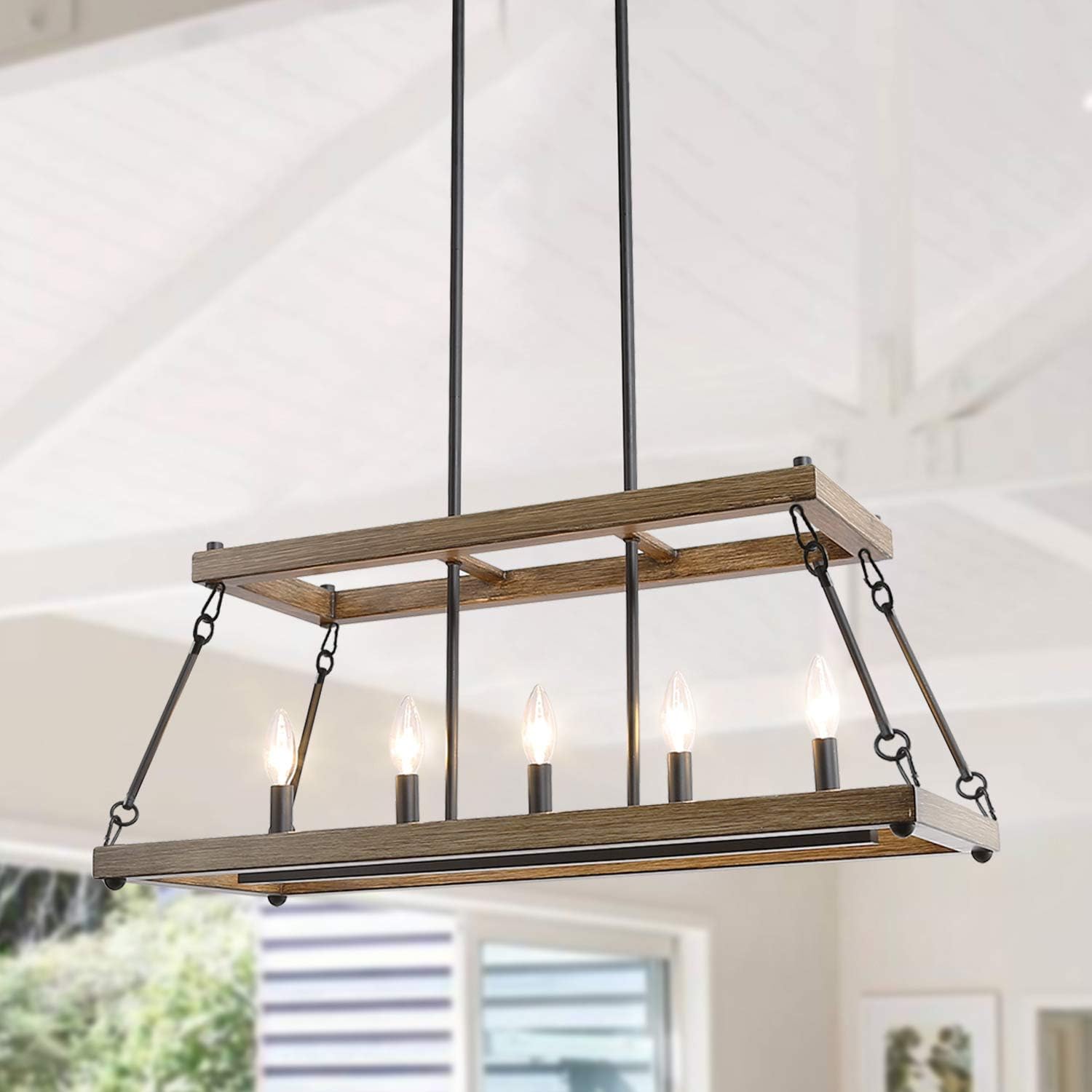 🔥 Hоt Dеаlѕ LALUZ Farmhouse Chandelier, Smart Faux Wood Metal Light Fixture for Dining Room, Kitchen Island, Living Room and Foyer, Flawlessly Compatible with Alexa and Google Assistant, App Controlled