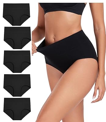 wirarpa Women's Cotton Underwear High Waist Stretch Briefs Soft Underpants Ladies Full Coverage Panties 5 Pack