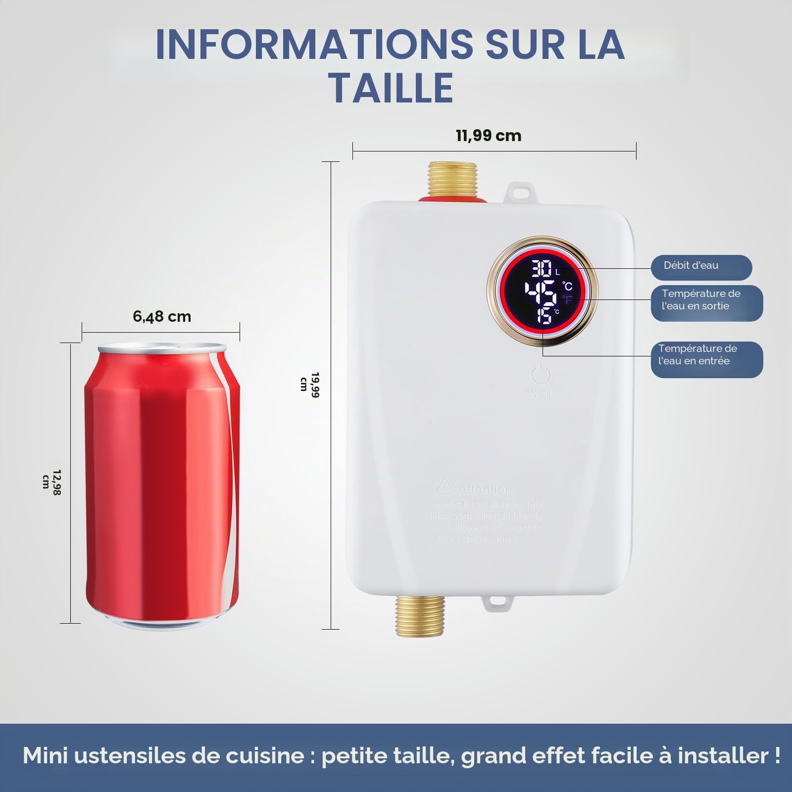 Mini chauffe-eau instantané 3500 W 220 V - Chauffe-eau électrique sous évier avec affichage de la température LCD - Chauffe-eau instantané à régulation électronique pour douche, salle de bain, cuisine