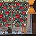 Vintage Red Rose Floral Leaf Stained Glass Window Films Decorative Double-Side Privacy Film Self-Adhesive Static Glass Clings Stickers for Living Room Bathroom Glass Windows Decor