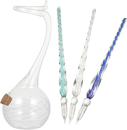 Juego de 3 bolígrafos japoneses de cristal con 1 soporte para bolígrafo de lavado, bolígrafos sumergidos de caligrafía, bolígrafo de tinta de