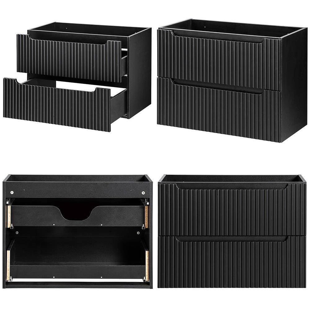 [en.casa] Mobile Sottolavabo NEWPORT da Parete con 2 Cassetti e 2 Armadietti con Ripiano Sottolavandino per Bagno con Frontali Decorativi 120 x 60 x 40 cm - Nero/Effetto Rovere