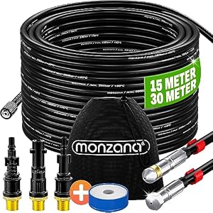 MONZANA® Rohrreinigungsschlauch Premium Set 30m 200bar inkl. 3 Adapter 2 Düsen Kärcher K2 K3 K4 K5 K6 K7 Hochdruckreiniger Universal Rohrreinigungsset