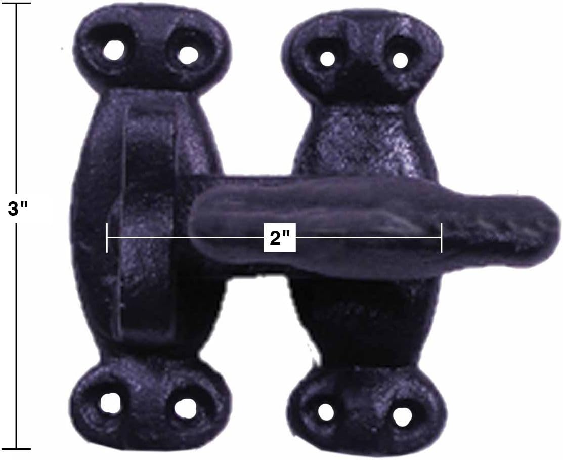 Renovators Supply Manufacturing Door Latch 2 in. Black Wrought Iron Latch Latch Lock for Cabinets/Windows with Mounting Hardware Pack of 2