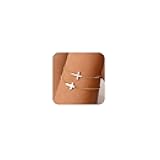 Feskive Gold Bracelets for Women Dainty 14k Gold Plated Layered Bracelets Cross Link Bracelets Delicate Pearl Box Bracelets Cubic Zirconia Lightweight Chain Bracelet Minimalist Jewelry Gift