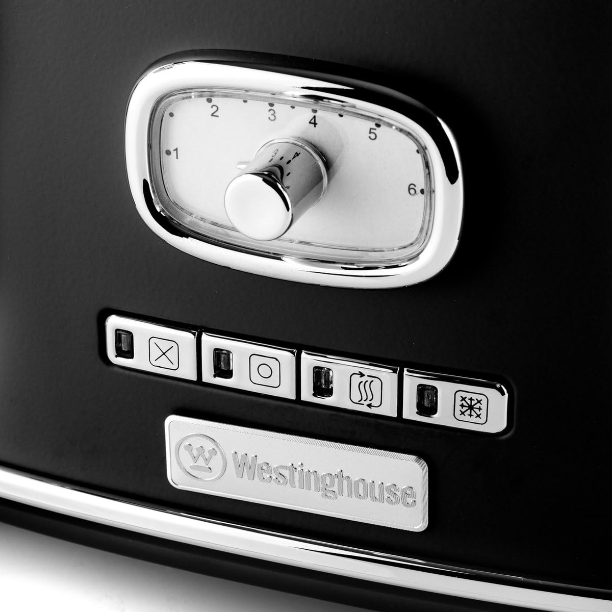 Westinghouse. Tostapane Retro WKTTB809BK Colore Nero | Capacità per 4 fette | 5 configurazioni | Bronzo regolabile | Griglia di riscaldamento e vassoio per briciole