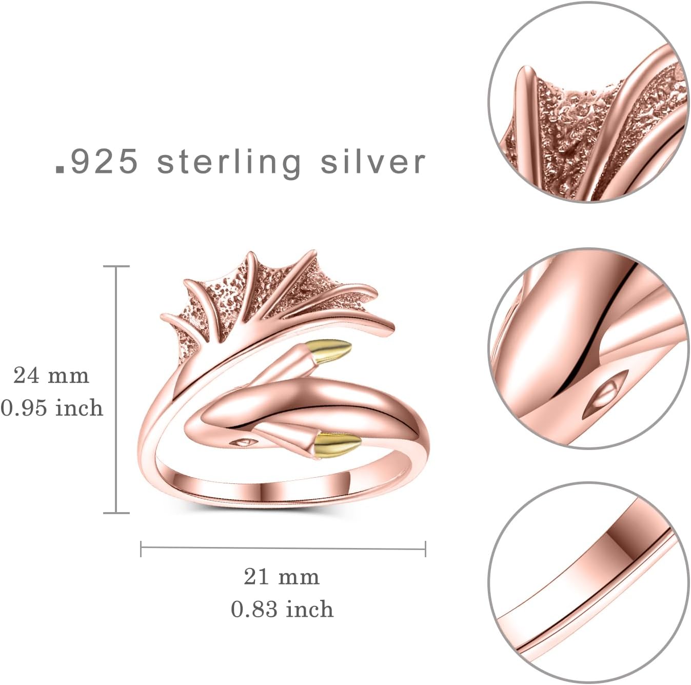 Dragon Ring 925 Sterling Silver Adjustable Wrap Rose Gold Dragon Rings Dragon Jewelry Gifts for Women Men - Image 4